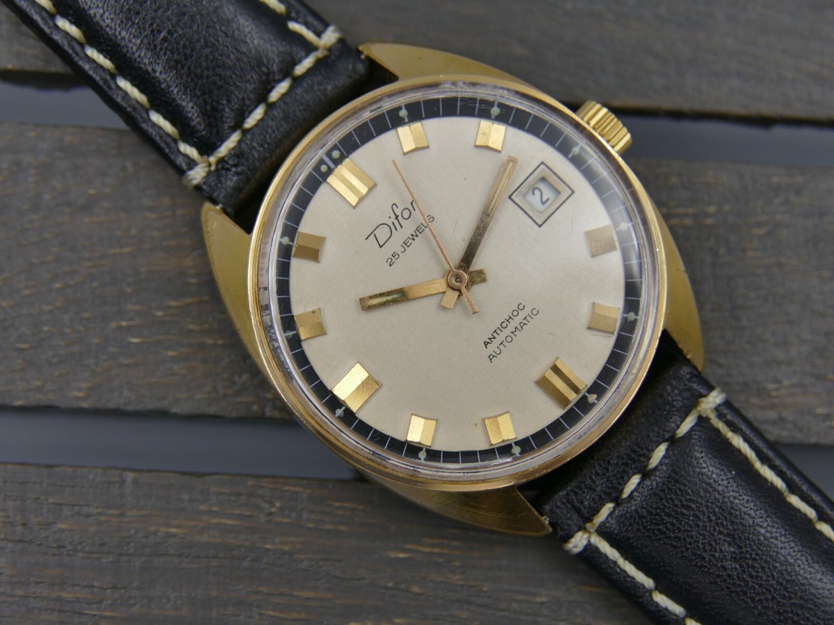 70s vintage watch mens Difor 25 jewels automatic ETA 2472 gold pl serviced