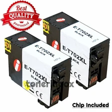 2pk T702XL 702 XL BK Ink Cartridges For Epson WorkForce WF-3720 WF-3730 WF-3733