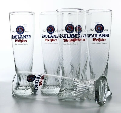 6 x Paulaner Weißbier seit 1634 Weizenbierglas 0,5l Wellen im Glas München 7921