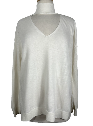 Alice Olivia White Women's Size S/P Linen Blend Open V Neck Turtleneck Sweater