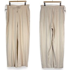 Zara Linen Wide Leg Drawstring Pants XL Beige Beachy Vacation Resortwear