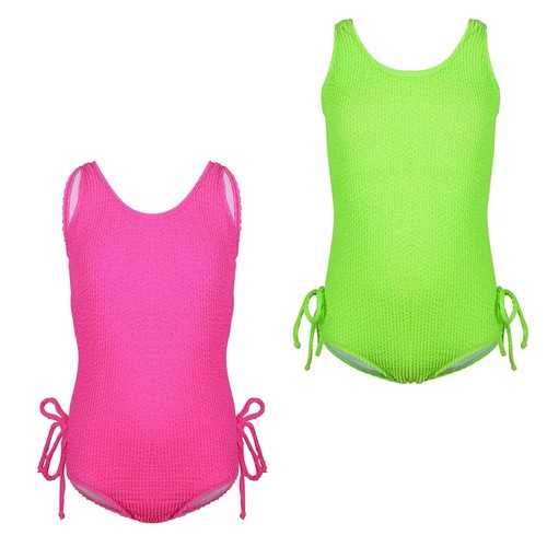 Girl Swimsuit Hawaii Jumpsuit Chest Padding Bodysuit Textured Summer Bow Knot - Picture 2 of 27