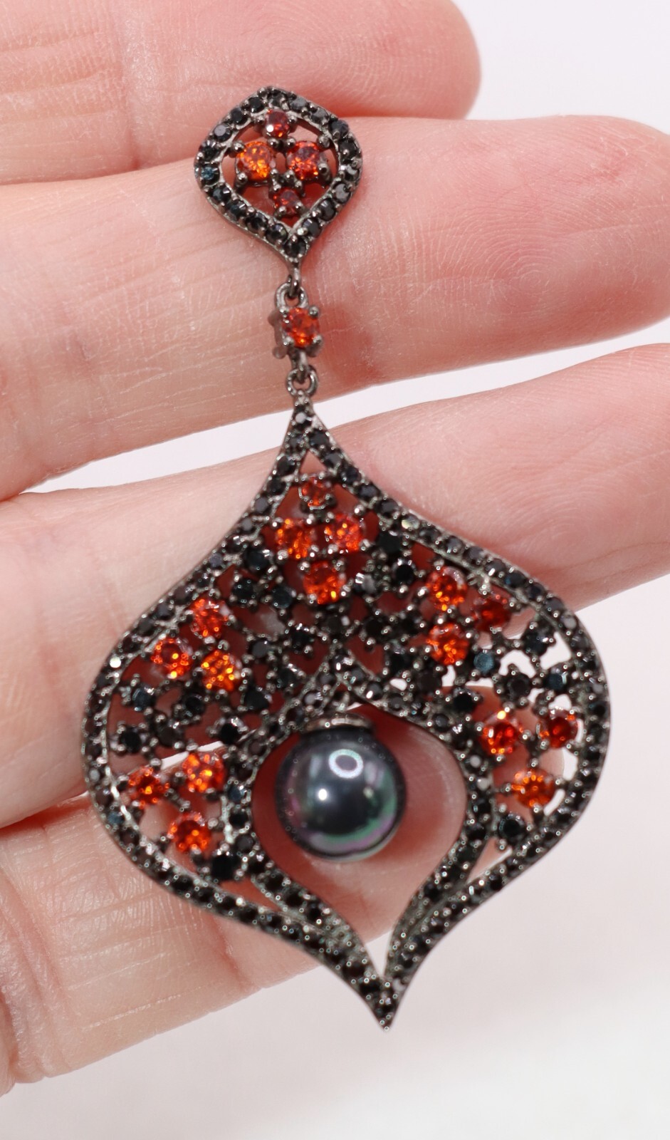 Sterling Silver Hematite Setting Red & Black Crys… - image 8