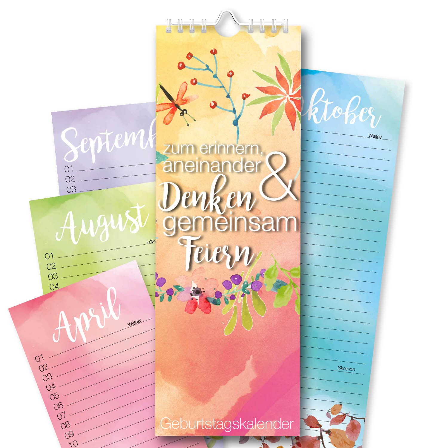 Geburtstagskalender bunt Aquarell immerwährend jahresunabhängig schön | dv_191 |
