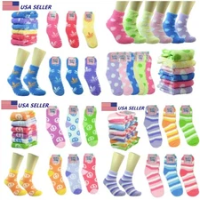 3-10 Pairs Soft Cozy Fuzzy Winter Stripe Dots Slipper Crew Socks 9-11  
