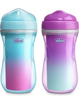 Chicco 9 oz Spill Proof Sippy Cups 2 Pc Set Double Wall Insulated Ombr  Purple