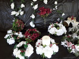 Candle Rings Burgundy White Silk Wedding Lot Flowers Party
