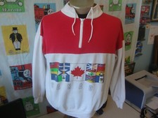 Vintage 80's Canada Maple Leaf Flag White Red Zippered Collar Sweatshirt Size L