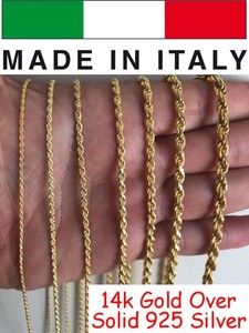 Men-039-s-Women-039-s-Real-14k-Gold-Over-Solid-925-Sterling-Silver-Rope-Chain-1-5-5mm