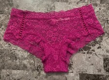NWT VICTORIA'S SECRET LARGE MAGENTA FUSCHIA FLORAL LACE UP FRONT CHEEKY PANTIES
