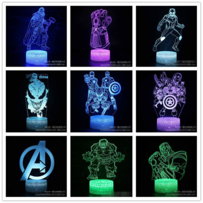 3D LED Nachtlicht Marvel Avengers 7 Farbe Nachttischlampe Thor Venom