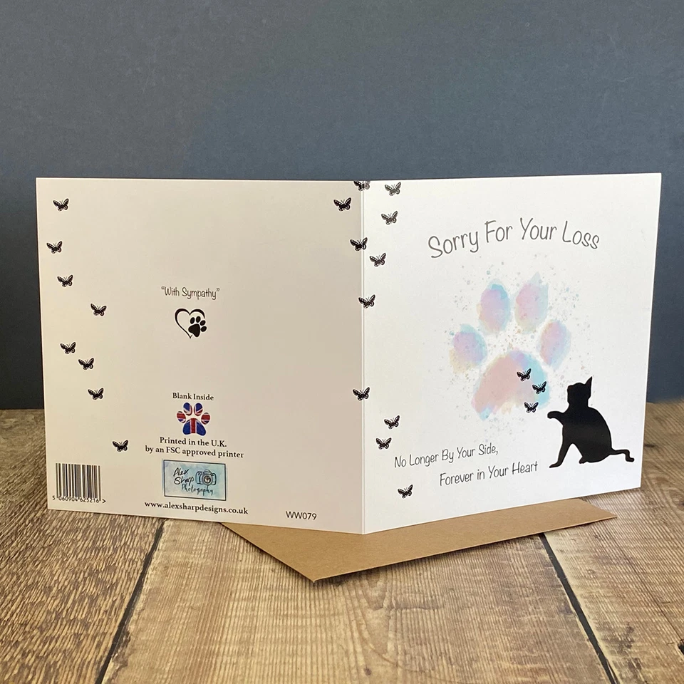 Cat sympathy greeting cards -  Sorry for the loss of your cat - personalised - Image 3 of 4