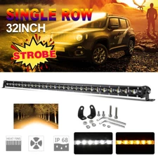 32INCH 180W Amber White Strobe LED LIGHT BAR Roof Spot Offroad Truck SUV ATV 4WD