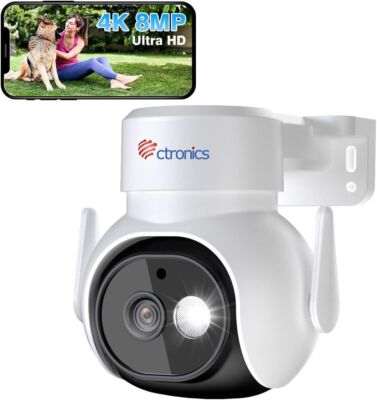 ctronics 690C-4KW 4K 8MP Überwachungskamera Aussen mit 2.4/5GHz Dualband WiFi PT