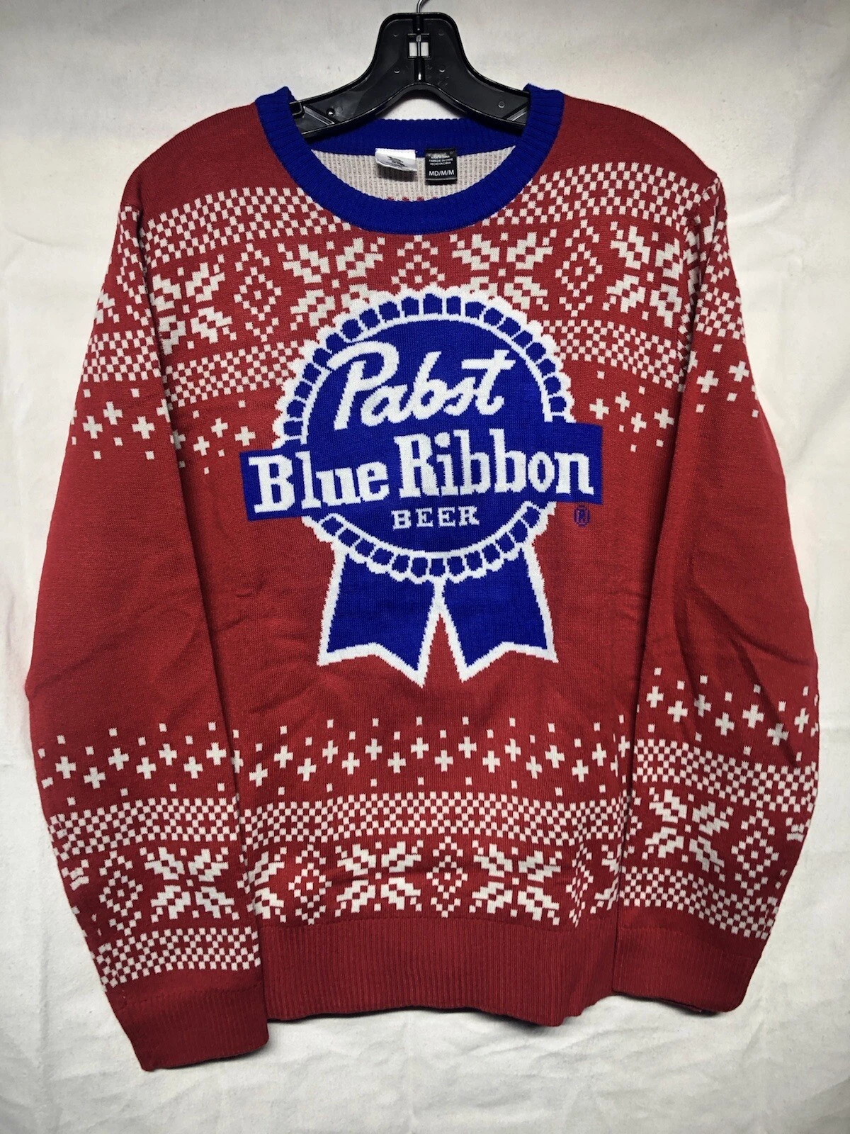 NWOT $60 Pabst Blue Ribbon PBR Beer Ugly Christmas Sweater Red Sz M