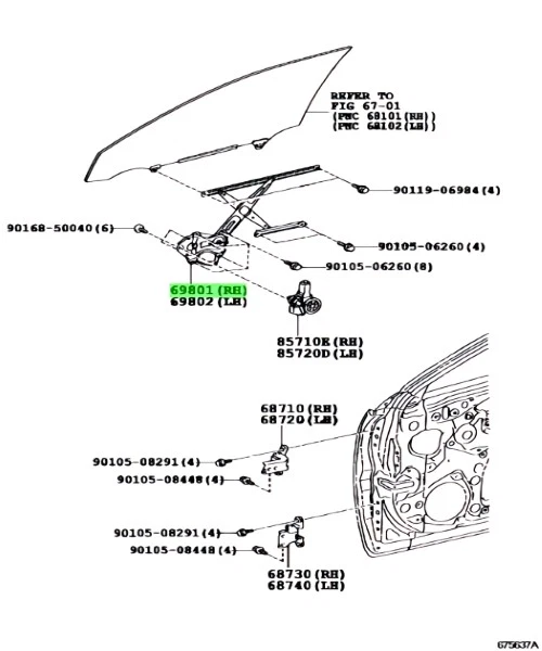 TOYOTA LEXUS IS250 350 GS300 LS460 Regulador Janela da Porta Frontal Destro Genuíno JDM 6 - Imagem 2 de 2