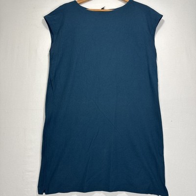 Eileen Fisher Dress Shirt Sleeveless Womans L Blue Teal Stretch Comfy