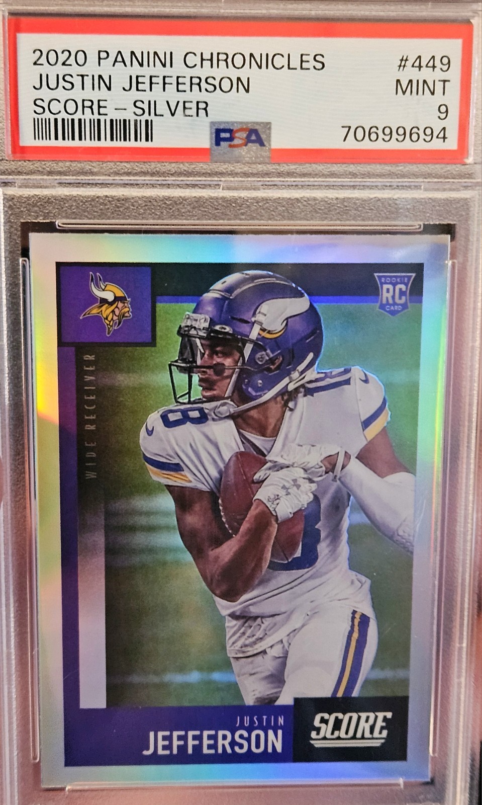 2020 Panini Chronicles - Score Rookies Justin Jefferson #449 Silver (RC) PSA 9