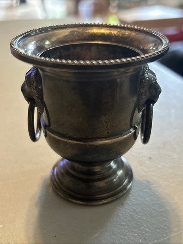 EALES 1779 Silver Plate Mini Champagne Bucket Toothpick Holder Lion Head 3” Tall