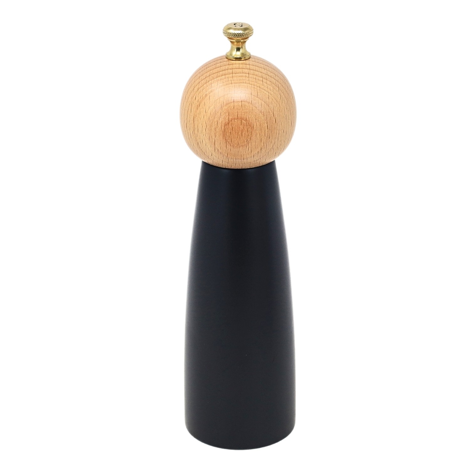 Salt Mill 20cm Wood Brown Top Black Manual Grinder Pot Golden Knob Tag Shaker
