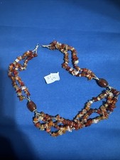 Vintage Multistrand Red Agate Chip Necklace Clasp Missing