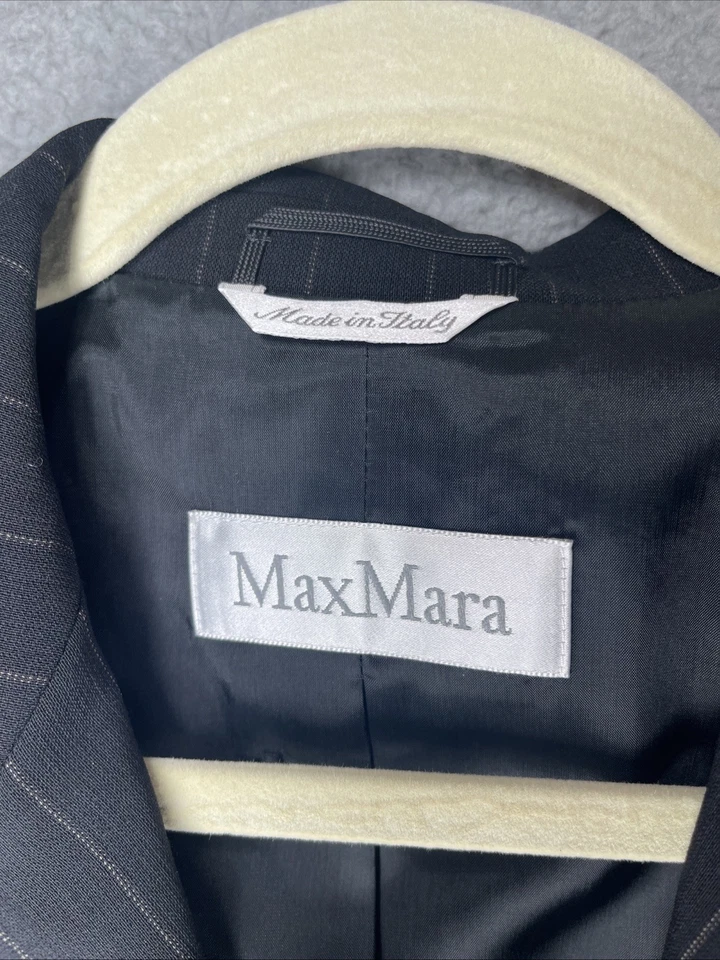 Blazer Max Mara Mujer Negro Rayas Talla 10 Hecho en Italia Lana Doble Pecho Foto 2 de 4