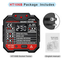 HT107 Pro Digital Socket Tester, 5Ma/30Ma RCD Test Smart Voltage Detector, Groun