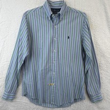 Ralph Lauren Dress Shirt Mens 15.5 34/35 Blue Stripe Custom Fit Cotton Pony Logo