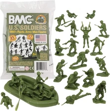 BMC Marx Plastic Army Men US Soldiers - OD Green 31pc WW2 Figures - Od 