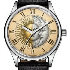 Half-Sun Half-Moon Motif #2 Roman Dial Trendy 38mm Face Wrist Watch