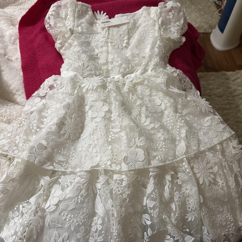NWT Janie And Jackie Ivory Floral Fancy Lace Wedding Party Dress, Size 7