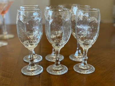 (6) LIBBEY CHIVALRY Wine Goblet Champagne Flute Clear Glass Textured Panel 6.5 