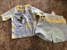 Boys 12-18 18-24 Months Disney Store Mickey Mouse Rash Guard Swim Trunks Shirt