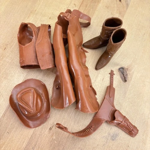 Vintage Marx Johnny West Figure Replacement Vest, Holster Belt, Chaps, Hat Boots