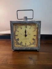 Rustic Distressed Metal Industrial Square London Mantel  Clock. Does Not Work.