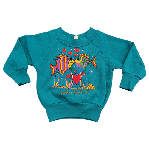 90s Carolina Beach NC Youth Fish Crewneck Sweatshirt
