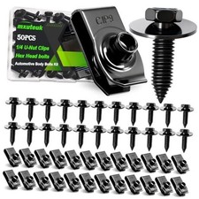 50PCS 1/4 U-Nut Clips Hex Head Automotive Body Fender Bolts Black-1/4Inch