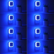 8-Pack Blue LED Night Lights, Plug-in Dusk to Dawn Sensor Nightlight, Lamp