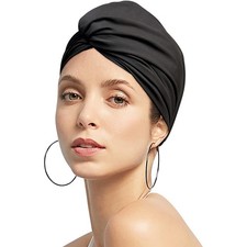 Women Swim Bathing Cap Long Short Hair Elastic Swim Cap Pleated Knotted Swim ...