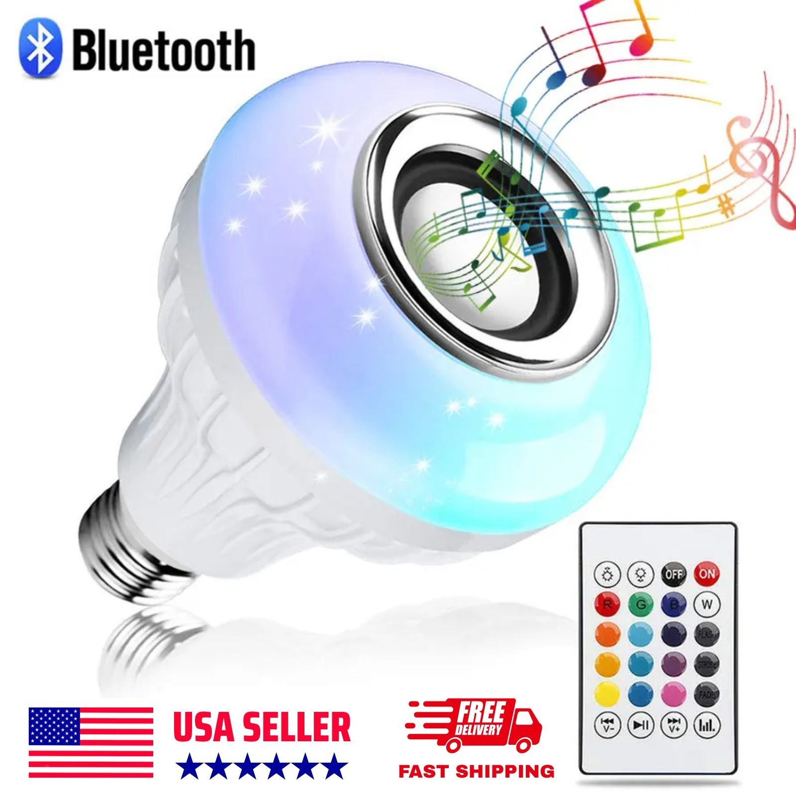 E27 RGB LED Light Bulb Bluetooth Speaker with Remote Color C