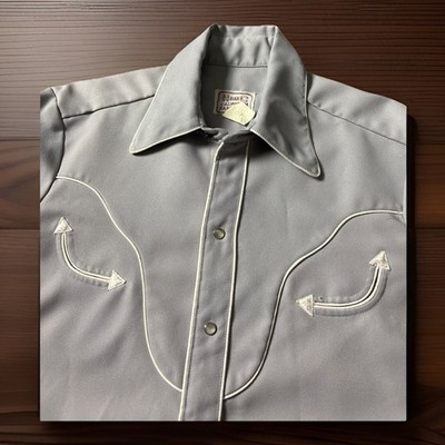 H Bar C California Ranchwear Vintage Western Snap Shirt Gray Blue Piping Medium