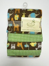 Beansprout Cotton Receiving Blankets Jungle Animals Flannel 4 Pack 30 x 30 NWT