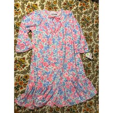 Vintage 90s Floral Flannel 100 cotton Nightgown Pink Blue Ruffle - M NWT 60276