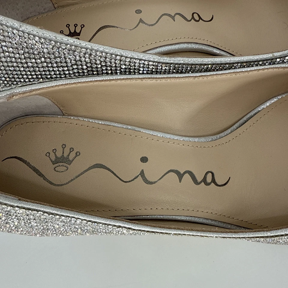 Nina 鞋女式 10 码银色水钻高跟鞋尖头新娘婚礼 — 第 3/4 张图片