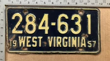 1957 West Virginia license plate 284-631 YOM DMV Ford Chevy Dodge 22131