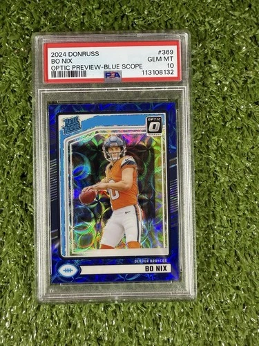2024 Donruss PSA 10 Bo Nix 369 Optic Preview Blue Scope NFL Football Card