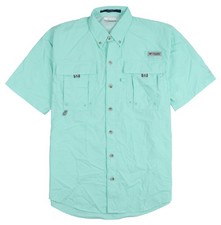 COLUMBIA PFG Bahama II Button Front Shirt sz S Small Mint Green Outdoor UPF 40