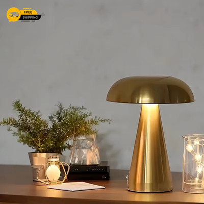Wiederaufladbare LED Tischlampe Mini Pilz Schreibtischleuchte Touch dimmbar 19,5cm schwarz