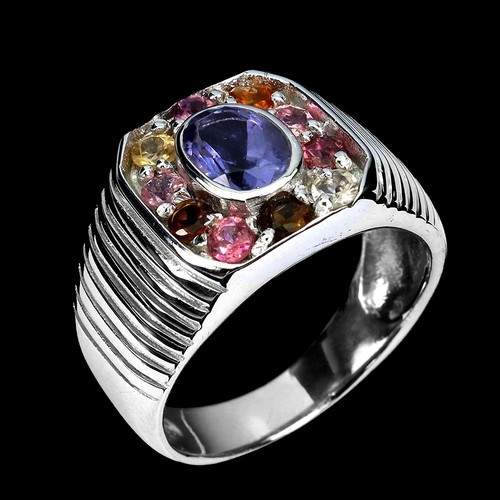 925 Sterling Silver Ring Oval Iolite 8x6mm Tourmaline Gemstone Jewelry Size 9 - Picture 2 of 13