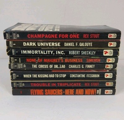 '40s-'60s Bantam Scifi Horror Books Lot Of 8 Nero Wolfe Dark Universe Dr Lao